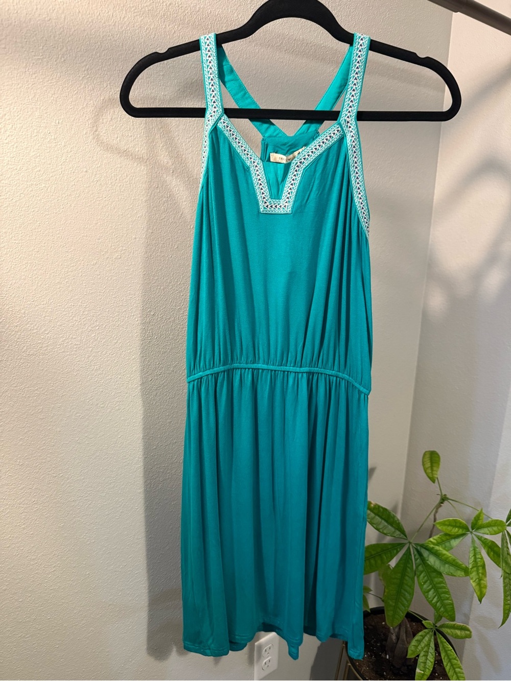 Skies Are Blue Teal Embroidered Dress